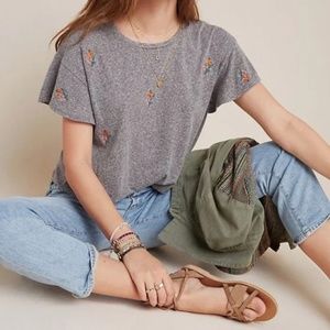 Anthropologie t.la Embroidered Floral T-Shirt XS